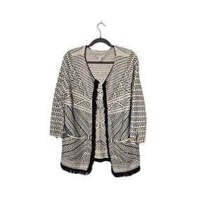 Lucky Brand Womens Embroidered Cardigan Size Large Blue Fringe Aztec Western
